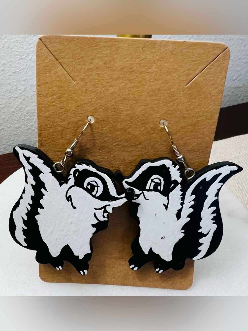 Black & White Skunk Dangle Earrings for Pets Bird Lovers